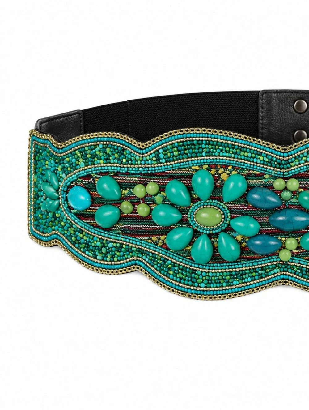 Boho Stone Hand Beaded Wide Stretch Waist Belt Snap Closure